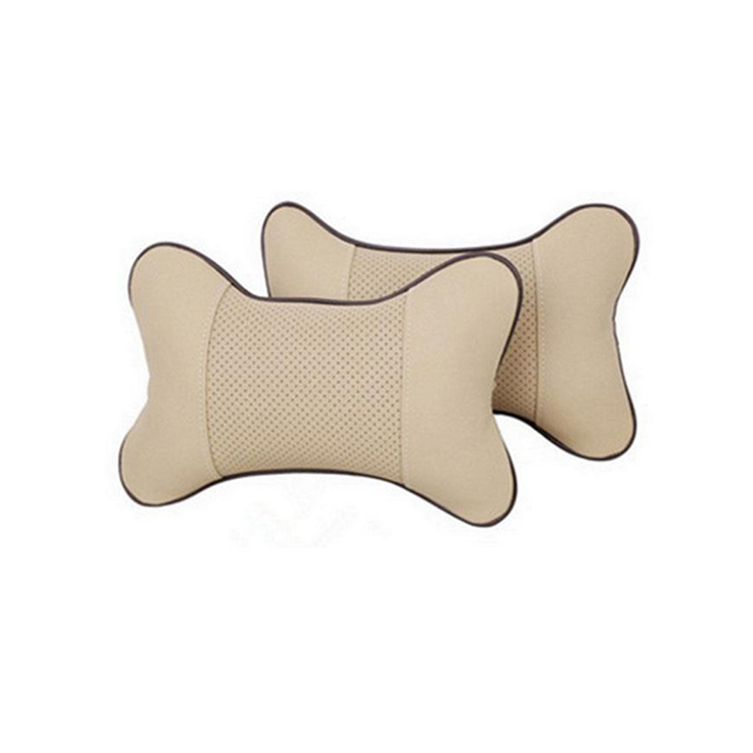 Car Neck Rest Cushions Pvc Leather Material    02 Pcs/Set Beige Poly Bag Pack  (China)