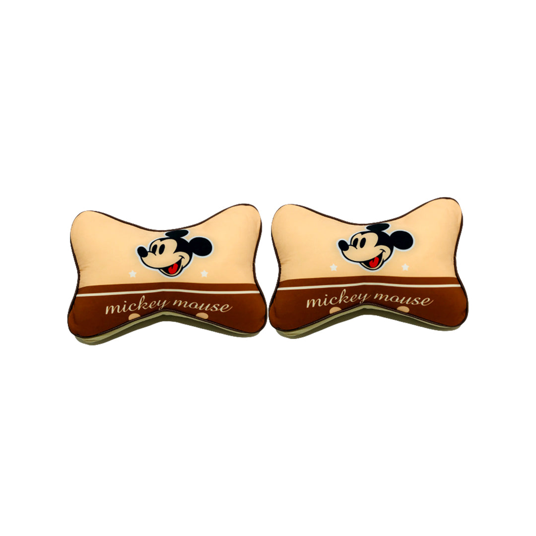 Car Neck Rest Cushions Fabric Material   02 Pcs/Set Beige/Brown Pvc Bag Pack Carton-Micky Mouse Fy-3910 (China)