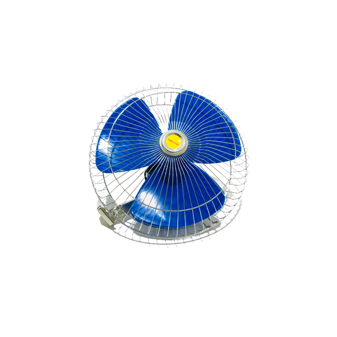 Car Fan Single Head 12" Plastic Housing/Steel Grill White/Grey/Blue W/Rotating Function Single Speed Portable Fitting Colour Box Pack Ys-1201 (China)