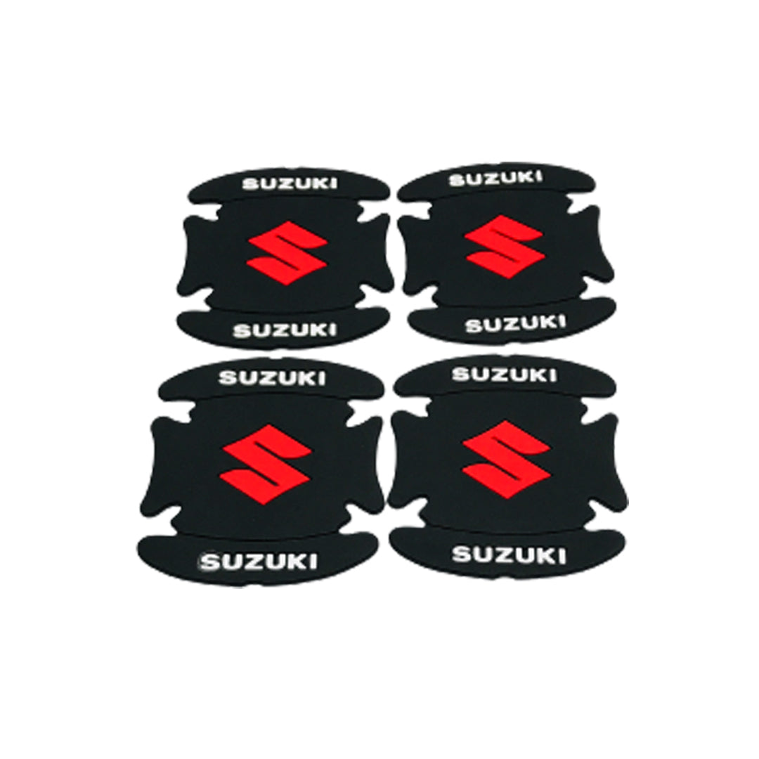 Outer Door Handle Bowl Anti-Scratch Pads Silicone Material  Black/Red Suzuki Logo Poly Bag Pack  Tape Type Fitting 04 Pcs/Set (China)
