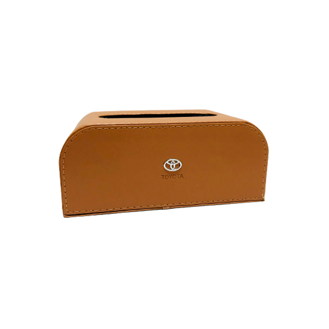 Car Luxury Tissue Box Holder Round Corner Shape Portable Pvc Leather Material  Brown Toyota Logo Large Size Fy-1760 (China)