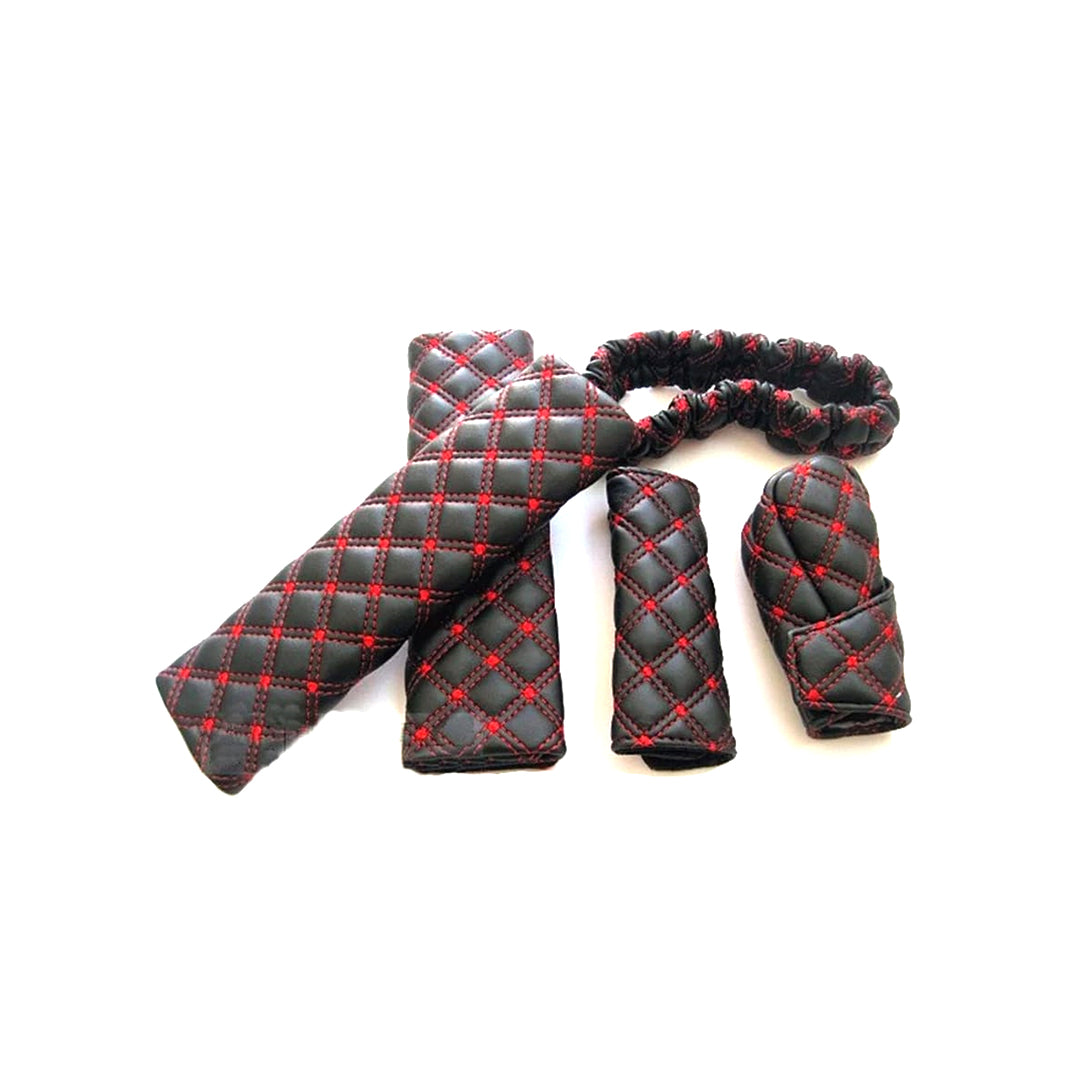 Car Interior Parts Decorative Covers Pu/Leather Material 7D Design 05 Pcs/Set Black/Red Blister Pack Am-05 (China)