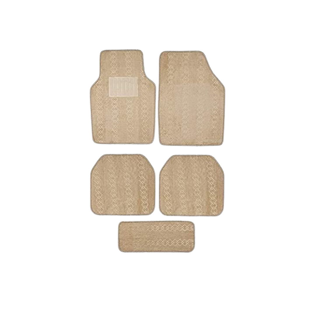 Car Floor Mat Standard Carpet Material  Universal Fitting 05 Pcs/Set Beige Poly Bag Pack