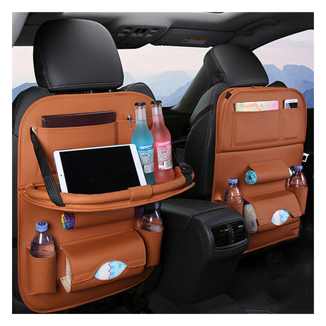 Car Seat Organizer (China) Back Side/Utility Pu/Leather Material Brown Neck Rest/Universal Fitting