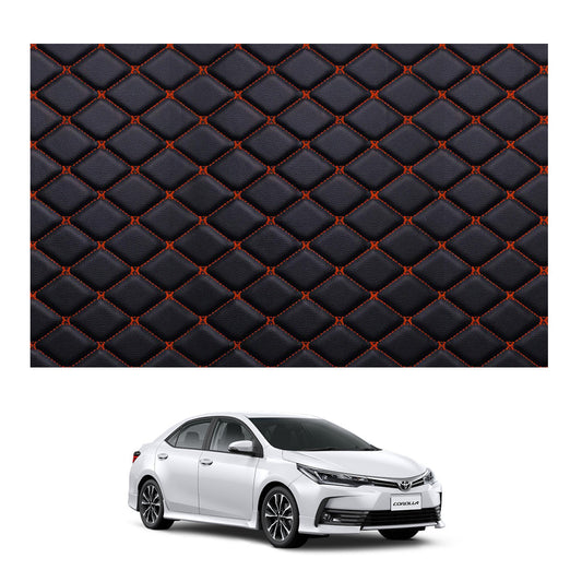 Car Floor Leather Type Rexene Matting 7D Design Custom Fitting Toyota Corolla 2018 Black/Red Standard Quality Red Stitch Per Sqft