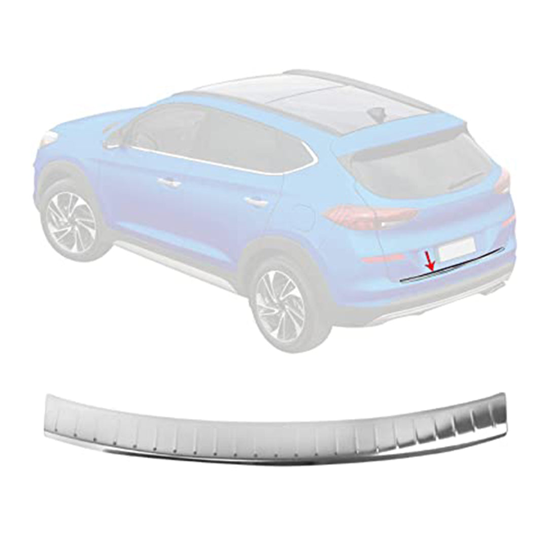 Car Rear Bumper Anti-Scratch Protector/Sill/Patti Steel Material Tape Type Fitting Hyundai Tucson 2021 Outer Side Ss Colour Tucson Logo     (China)