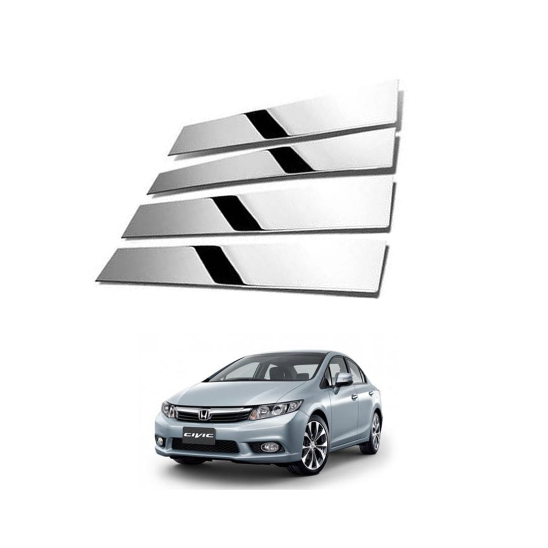 Chrome Door Outer Pillar Cover / Trims Steel Tape Type Fitting Honda Civic 2015 Chrome 04 Pcs/Set (China)