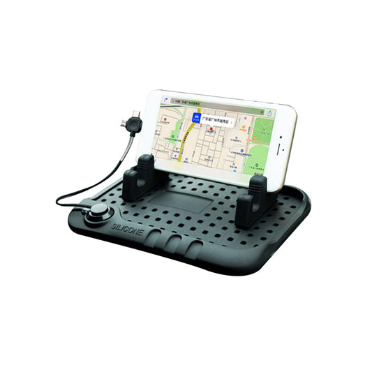 Car Mobile Holder Dashboard Fitting Holder W / Silicone Mat   2A  Usb To Android + Iphone  Black Colour Box Pack (China)