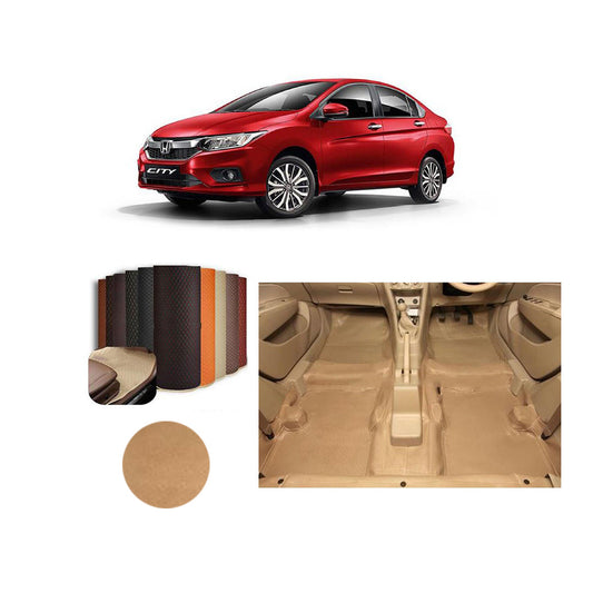 Car Floor Leather Type Rexene Matting Leather Type Design  Custom Fitting Honda City 2021 Beige Executive Quality Beige Stitch