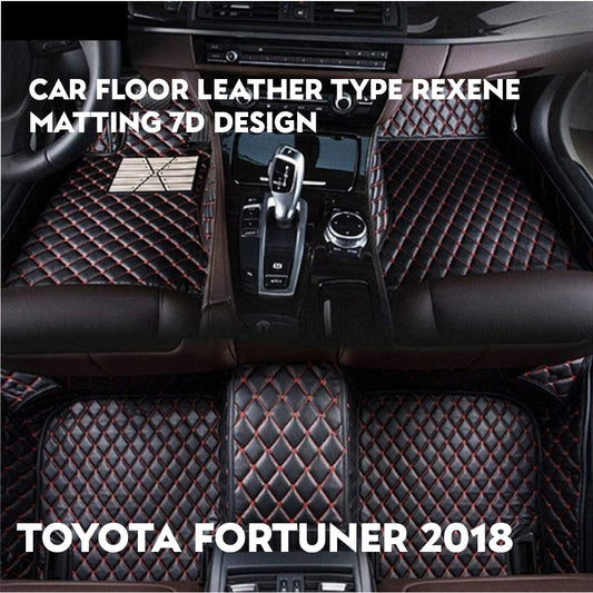 Car Floor Leather Type Rexene Matting 7D Design Custom Fitting Toyota Fortuner 2018 Black Executive Quality  Red Stitch
