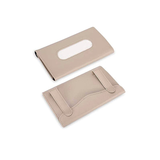 Car Luxury Tissue Box Holder Rectangle Shape Sun Visor Fitting Pvc Leather Material  Beige Without Logo  (China)