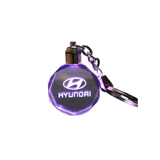Car Key Chain Crystal / Led Type  Hyundai Logo Round Shape Black/Red Box Pack Crystal Glass Led  (China)