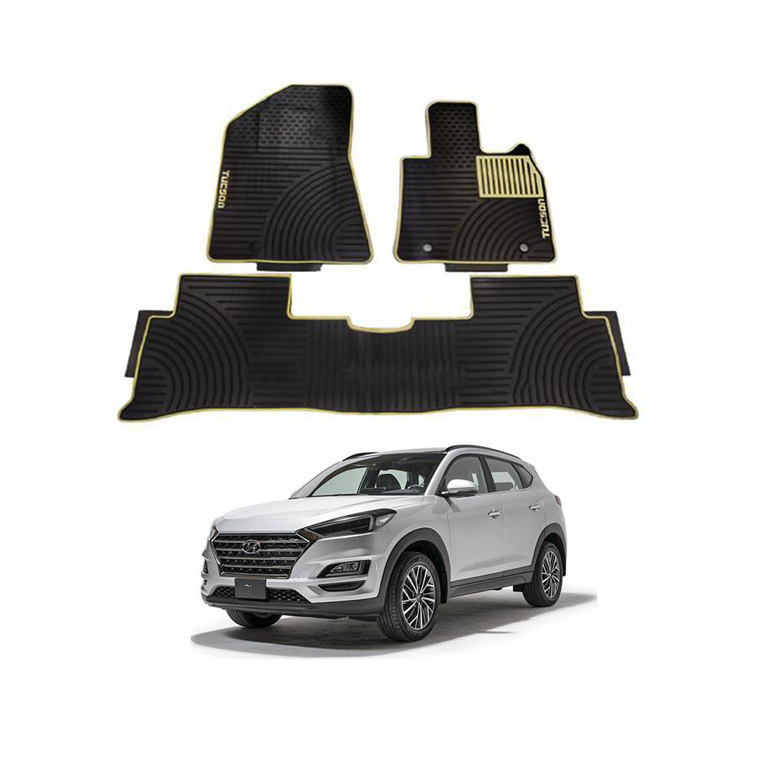 Car Floor Mat Silicone / Latex Material Oem Fitting Hyundai Tucson 2021 Black/Beige Hyundai Logo 03 Pcs / Set Poly Bag Pack  (China)