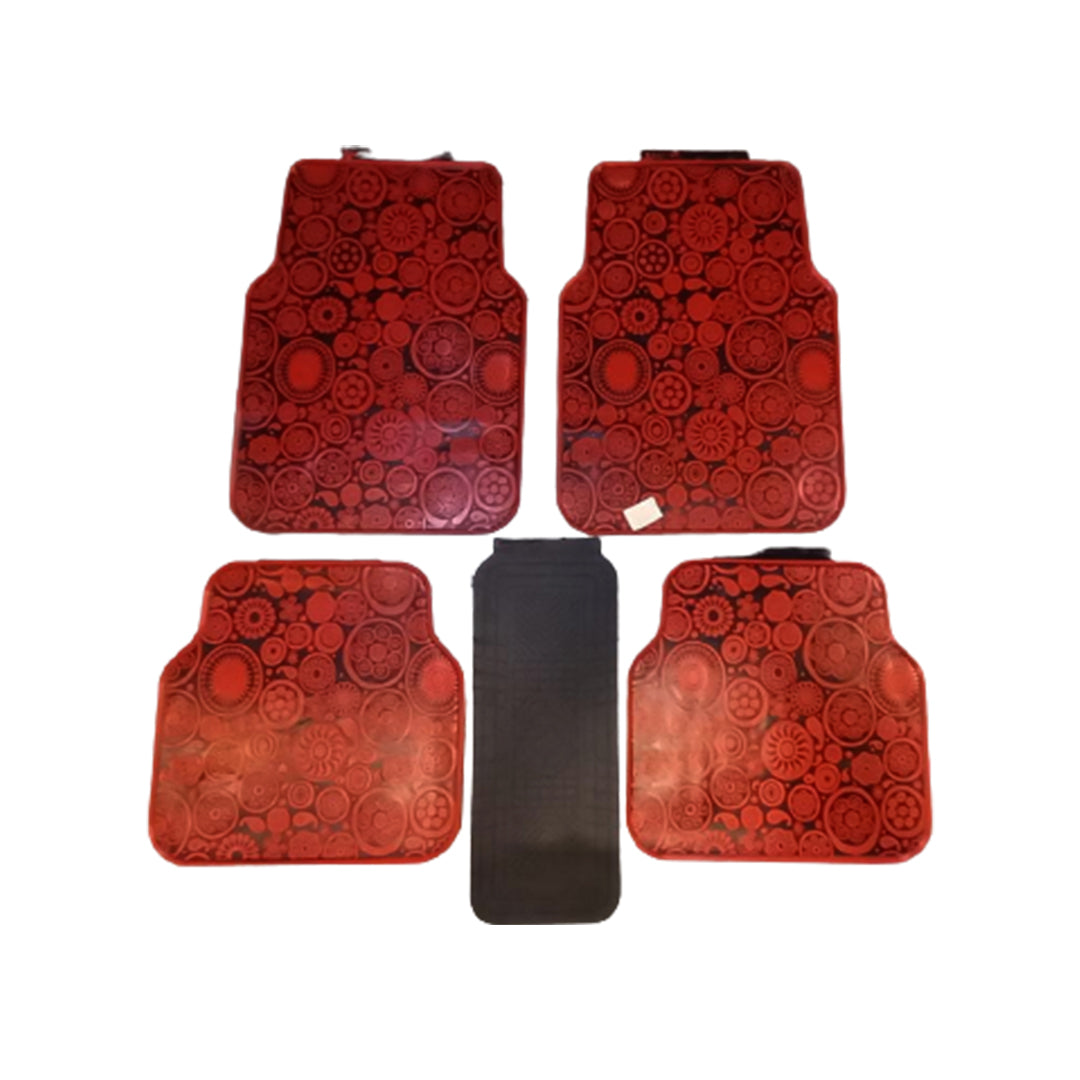 Car Floor Mat Silicone / Latex Material Universal Fitting Black/Red Circles 05 Pcs/Set Poly Bag Pack  (China)