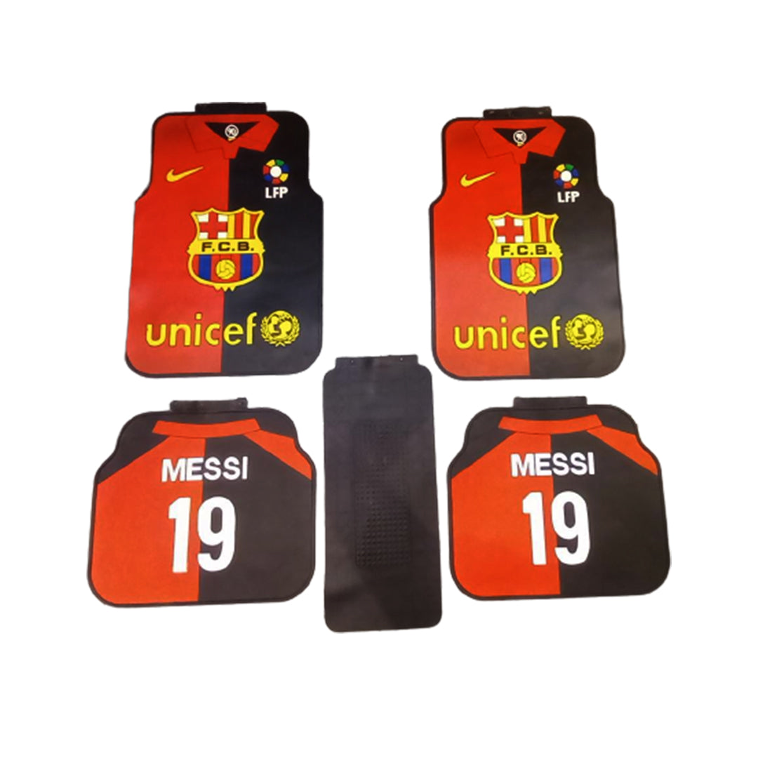 Car Floor Mat Silicone / Latex Material Universal Fitting Black/Red Fcb/Messi 05 Pcs/Set Poly Bag Pack  (China)